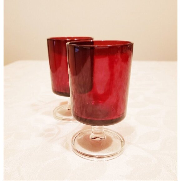 Red Luminarc France Cordial or Juice Pedestal Glasses 4” Mid Century Modern 4 oz - Picture 1 of 5